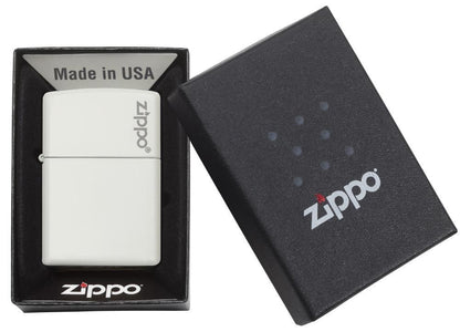  Classic White Matte Zippo Logo Windproof Lighter in its packaging