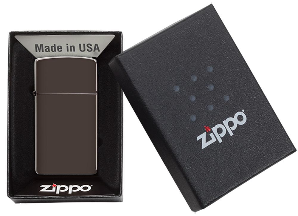 Slim Brown Windproof Lighter in its packaging